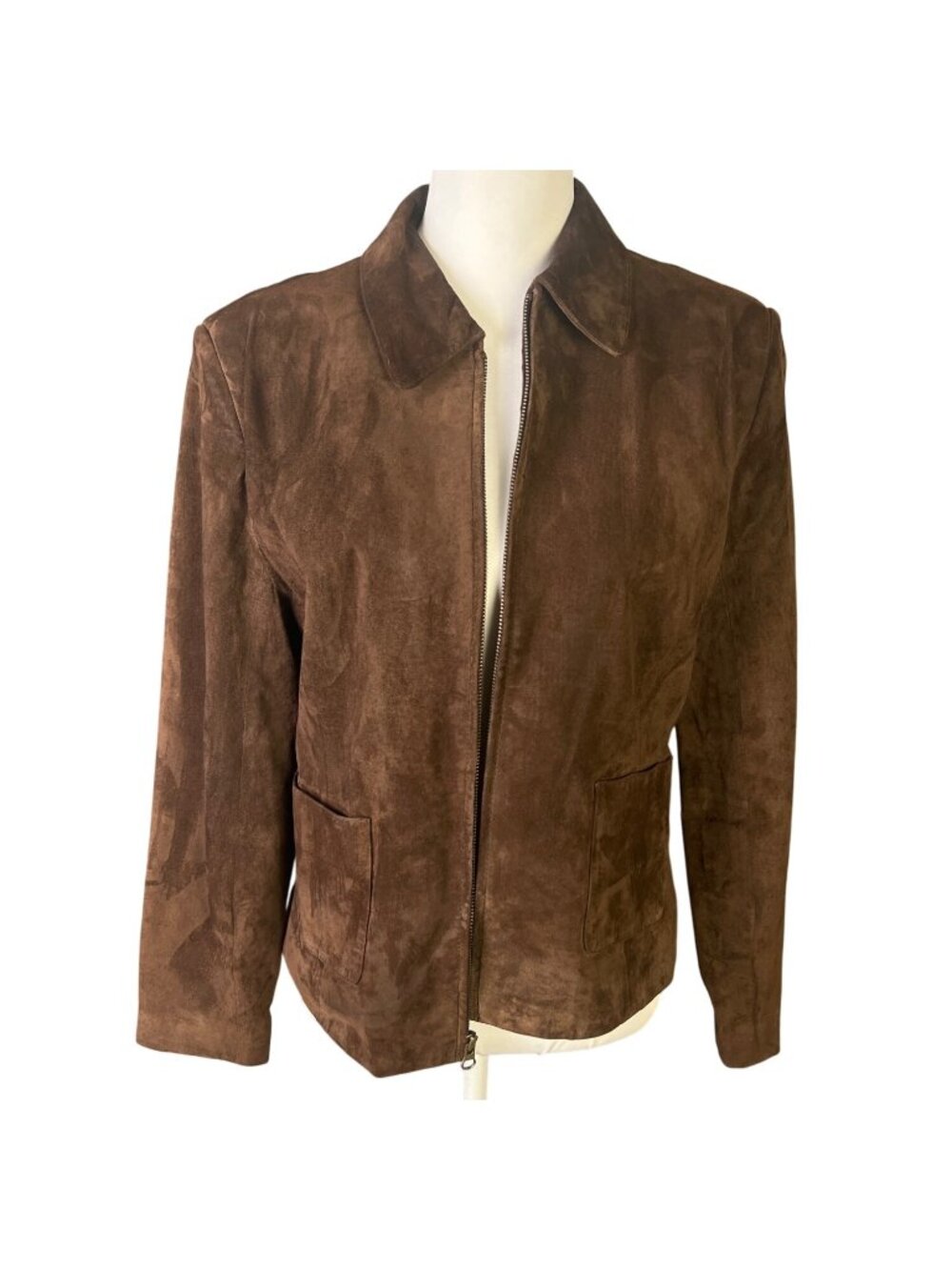 Vintage Susan Bristol Brown Suede Zip-Up Jacket With Collar & Pockets Size M